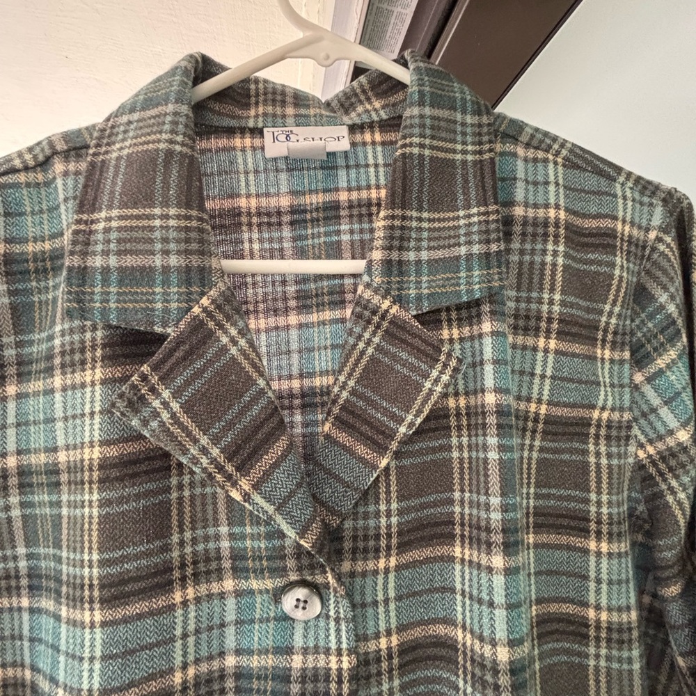 Classic Plaid Women's Blazer - gray, white, teal blue wool blend